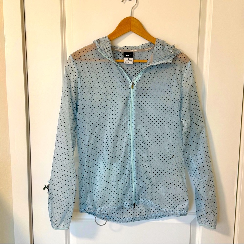 NIKE RUNNING Sheer Blue Polka Dot Jacket MEDIUM